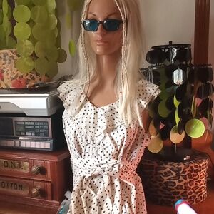 Polka dot and ruffles summer top with sash.  Sleeveless. Size M